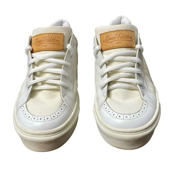 Louis Vuitton Kids Sneakers Gold Monogram Leather Logo 32 / US 1 Unisex - Picture 2 of 9